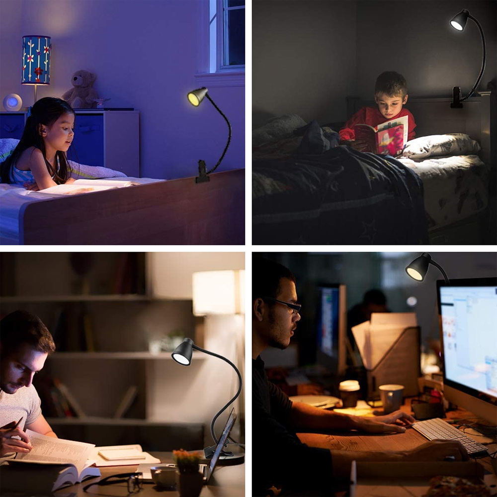 Đèn đọc sách kẹp bàn đầu giường Led 3W, Tích hợp đèn ngủ 3 chế độ ánh sáng, Nguồn USB 5V - T007
