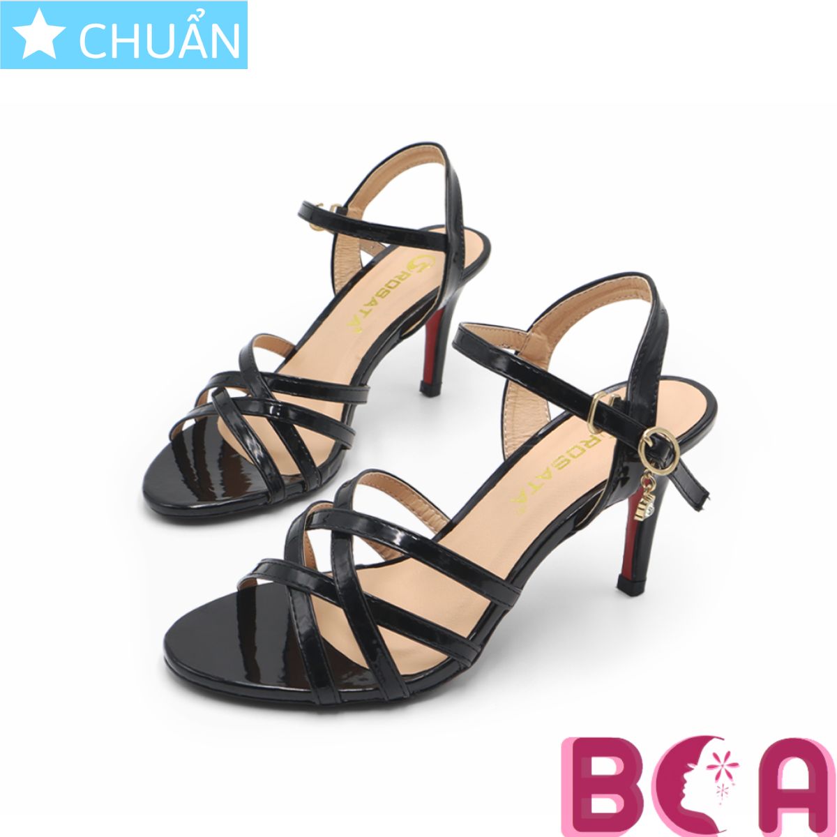 Giày cao gót nữ màu đen 7p RO543 ROSATA tại BCASHOP gót nhọn, hở mũi, kiểu dáng sandal tôn dáng và thời trang