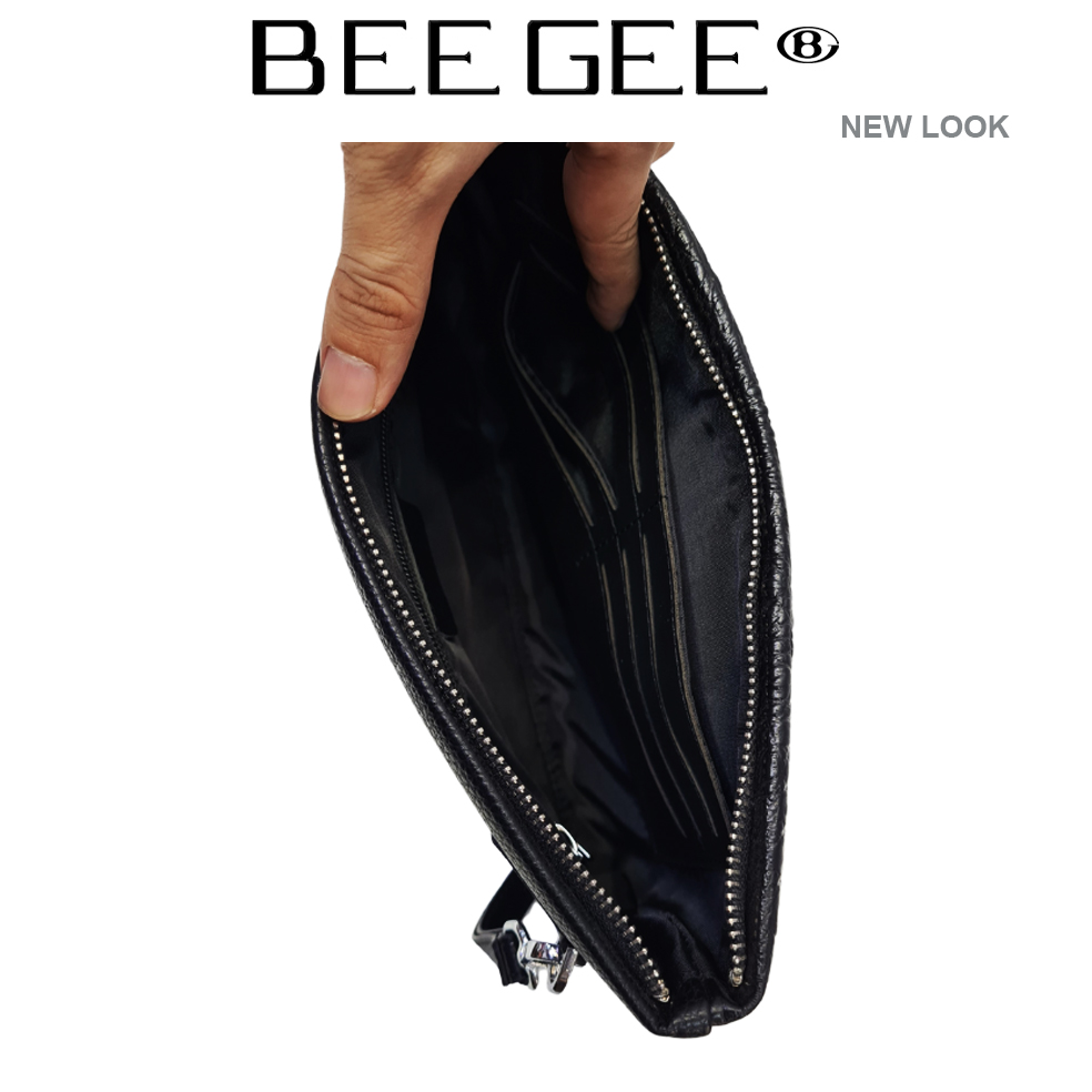 Ví nam cầm tay BEE GEE da bò tổng hợp cao cấp Bàn tay CÁ SÂU (Dài 28cm X Cao 17cm X Dày 2cm) - MÀU ĐEN