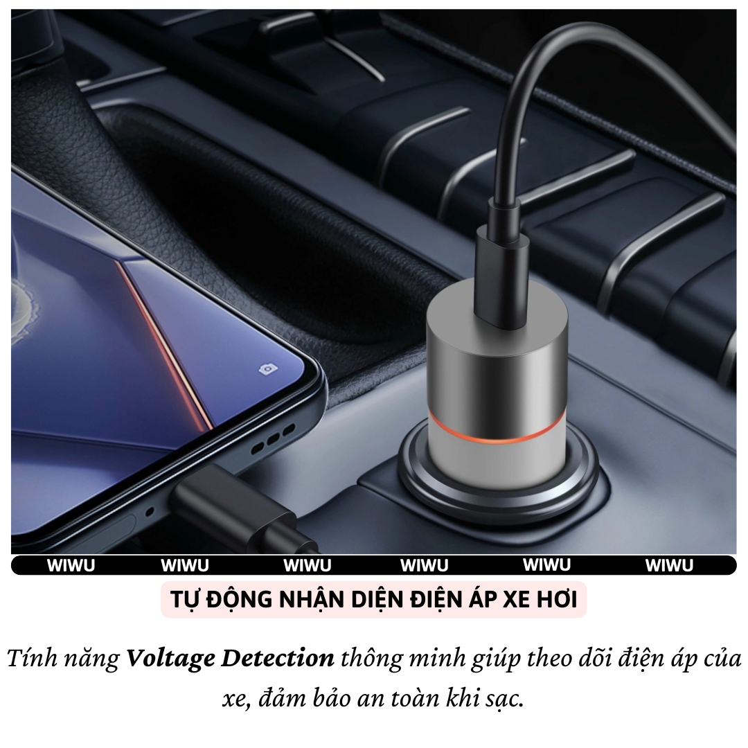 Tẩu củ sạc nhanh xe hơi ô tô PD 60W 2 Type-C USB-A QC3.0 hiệu WIWU Mars cho iphone 16 15 14 13 12 iPad Vivo Oppo samsung Macbook - hàng nhập khẩu