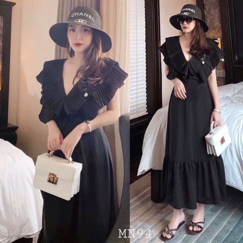 Đầm maxi đầm suông cổ bèo đầm sang trọng đi chơi dự tiệc đi biển dạo phố xinh xắn