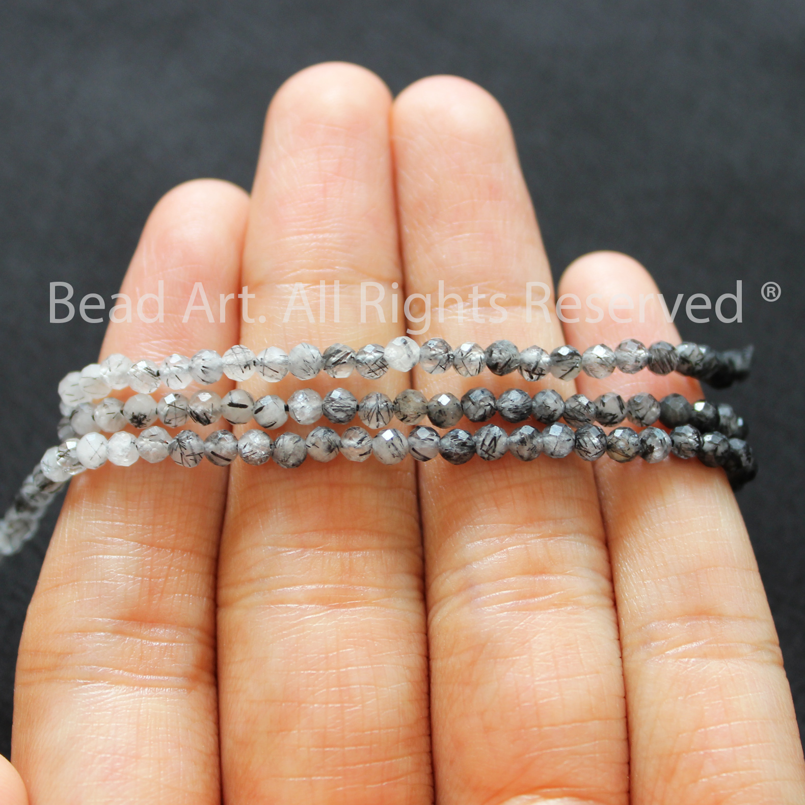 3MM Thạch Anh Tóc Đen Giác Cắt, Đá Phối Vòng Tay Phong Thuỷ, Chuỗi Hạt, Thủy, Mộc - Bead Art