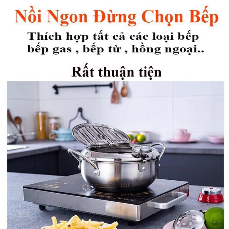 Nồi chiên dầu thông minh đa năng kèm nhiệt kế giúp căn chỉnh nhiệt độ 2 màu xanh bạc tiện ích gia đình S1975