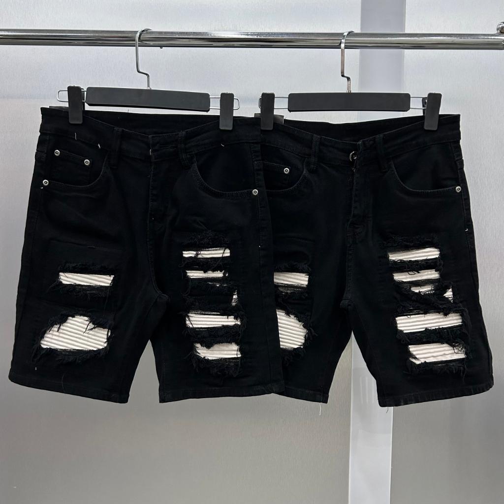 Quần Short Jean AMIRI Rách bọc da quần short đùi jean co giãn cao cấp - gin store