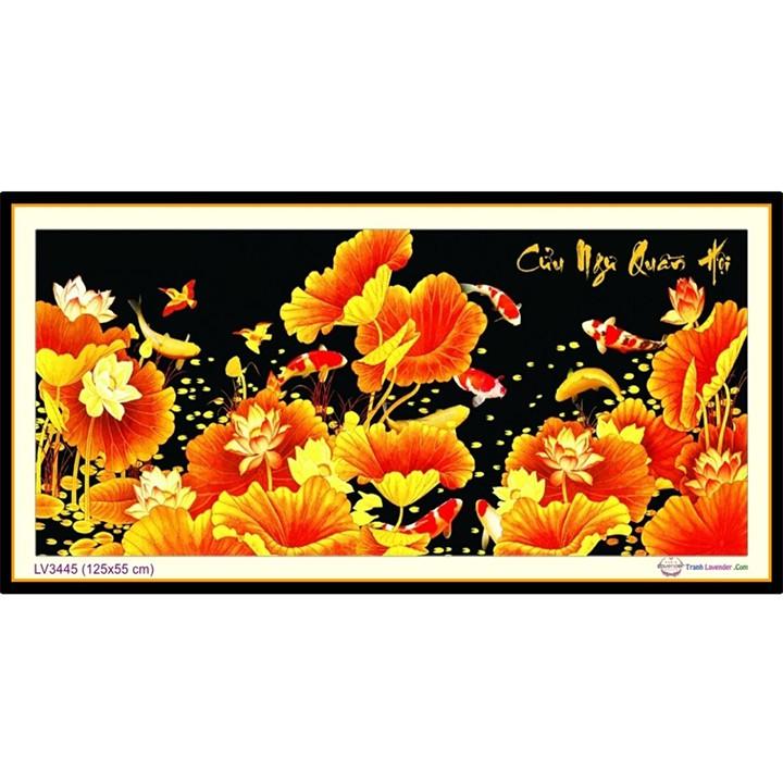 Tranh thêu cửu ngư quần hội LV3445 - kích thước: 125 * 55cm.