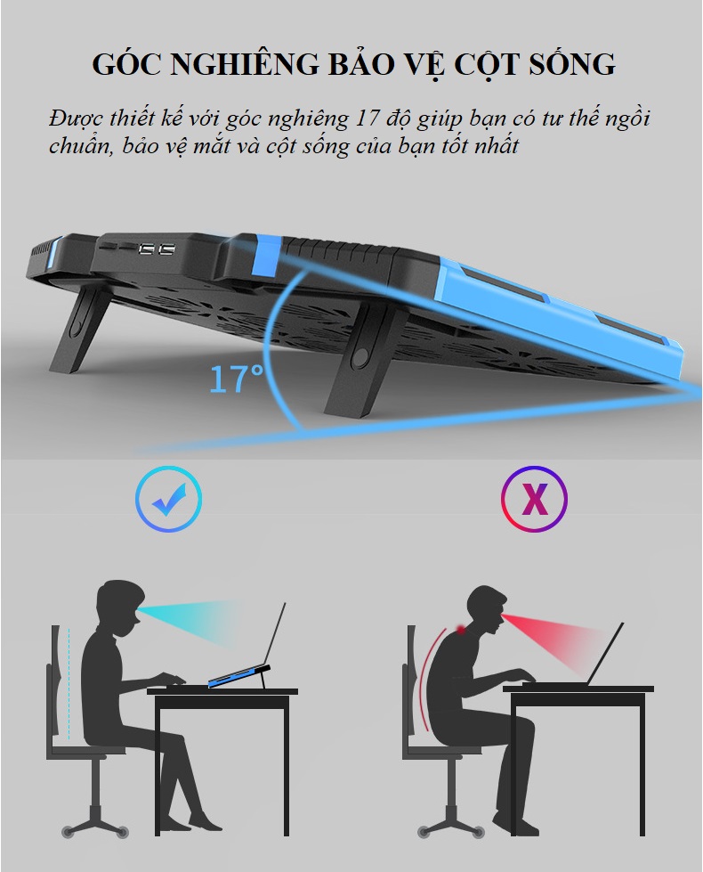 Tản nhiệt máy tính Q7, Có Đèn Led, 5 Quạt Mạnh Mẽ Giúp Bảo Vệ Máy Tính Laptop - Hàng Nhập Khẩu