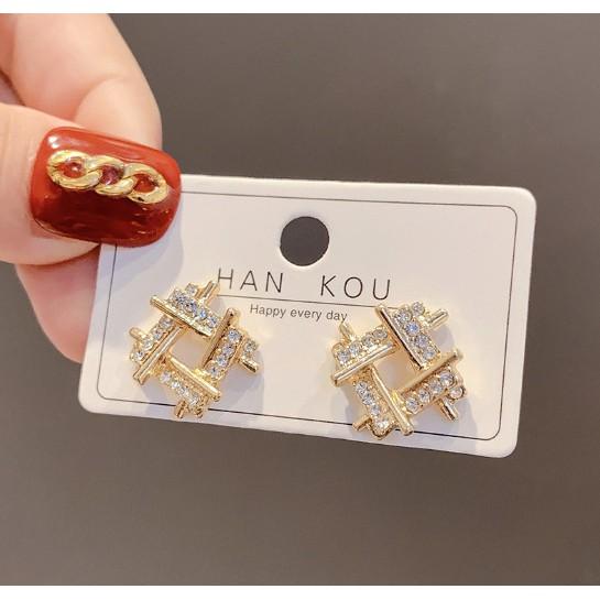 Bông Tai Nữ Vuông Đính Đá, Phong Cách Trẻ Trung, BT02