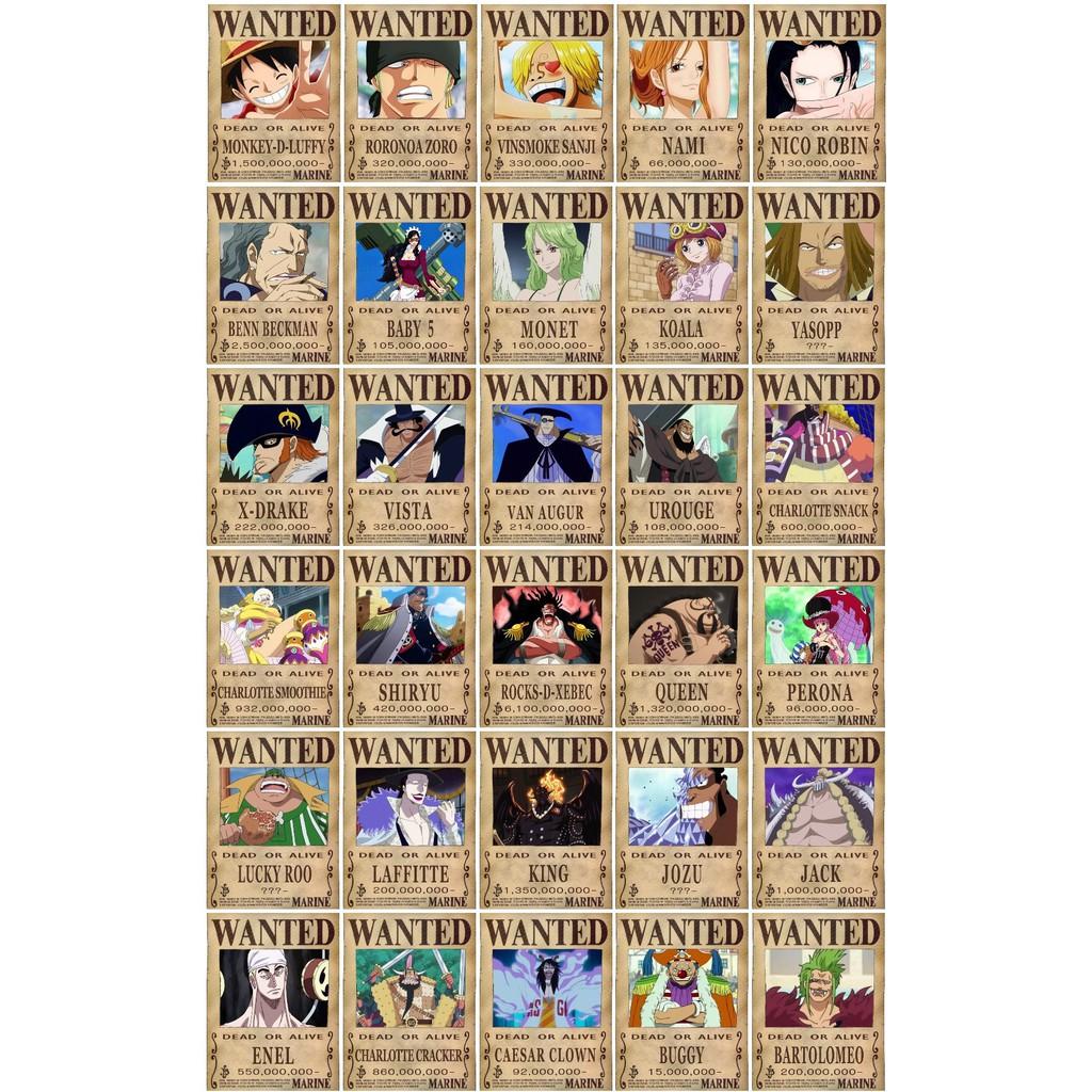 Combo 60 tấm truy nã các nhân vật Onepiece wanted poster loại mỏng