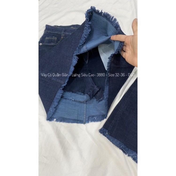 QUẦN VÁY JEAN CO GIÃN Dài 46cm - Chân Váy Có Quần Trong - Xanh Đậm Trơn