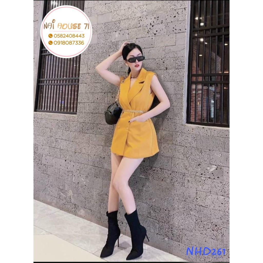 Đầm Suông Cổ Vest NHIHOUSE71 Chất Liệu Kaki Siêu Xinh