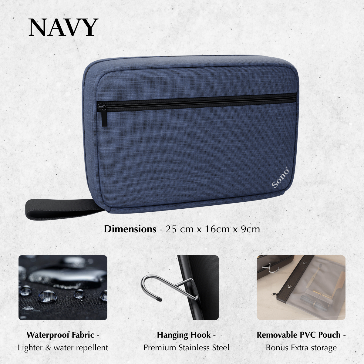 Túi Mỹ Phẩm Du Lich Sono Compact - Vải Oxford cao cấp, Dopp Kit Đựng Đồ Cá Nhân UNISEX Sành Điệu