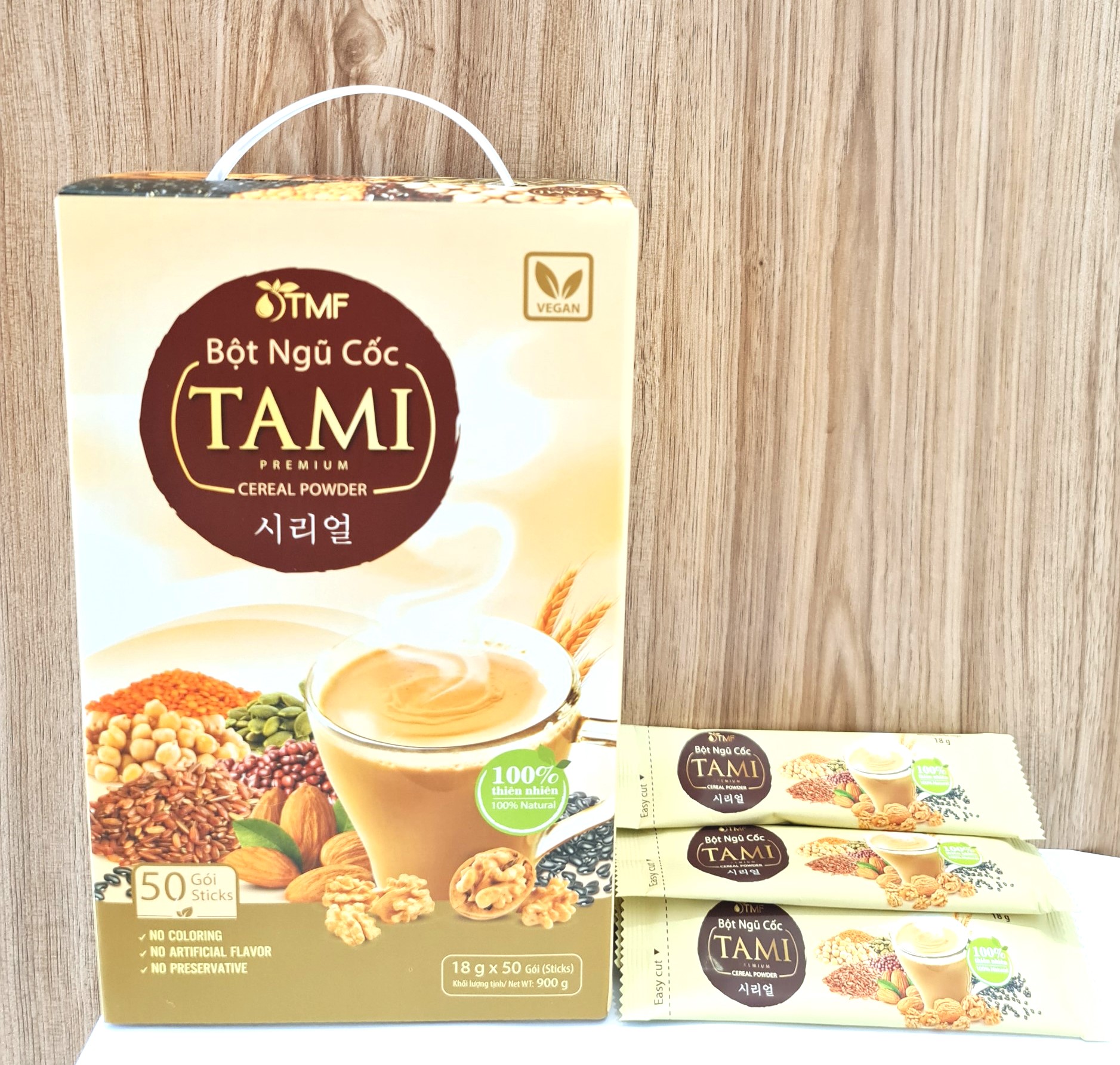 Bột ngũ cốc nảy mầm Tami ít ngọt 900g hộp 50 gói TÂM MINH FOODS