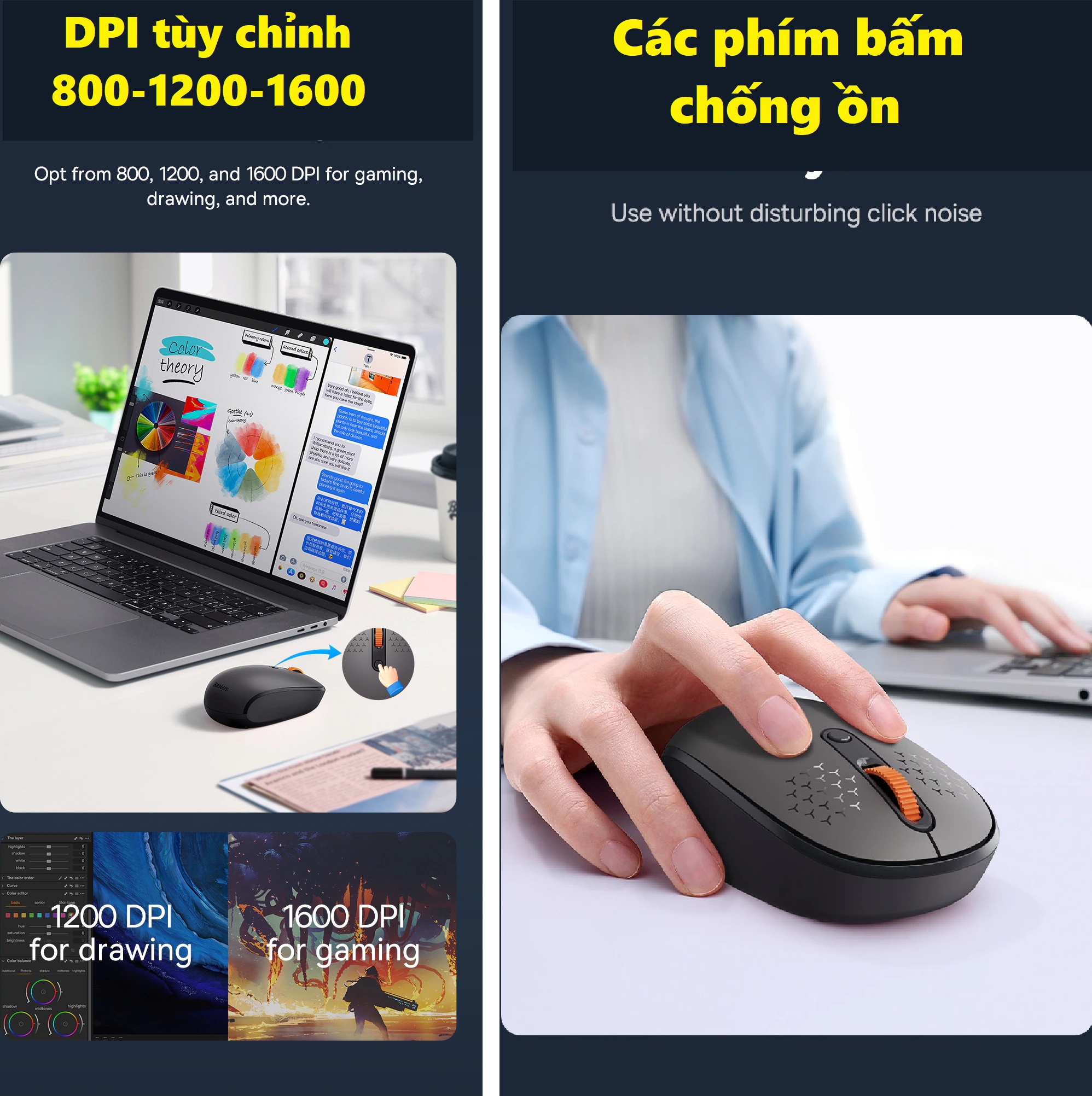 Chuột kết nối không dây chống ồn nhỏ gọn Baseus F01A Wireless Mouse _ Hàng chính hãng