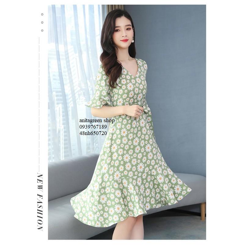 Tk650720-ĐẦM XÒE HOA CÚC THẮT EO