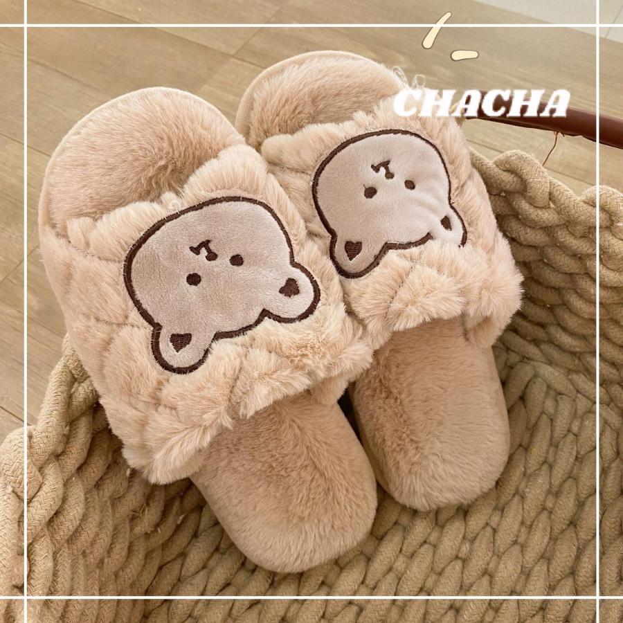 Dép bông hình Gấu nâu Teddy Bear Chacha Sweet đi trong nhà đáng yêu sang trọng siêu ấm siêu êm