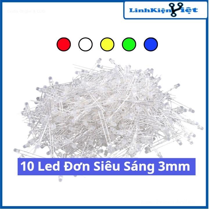 Bộ 10 đèn LED 3mm Siêu Sáng Đầy Đủ Các Màu