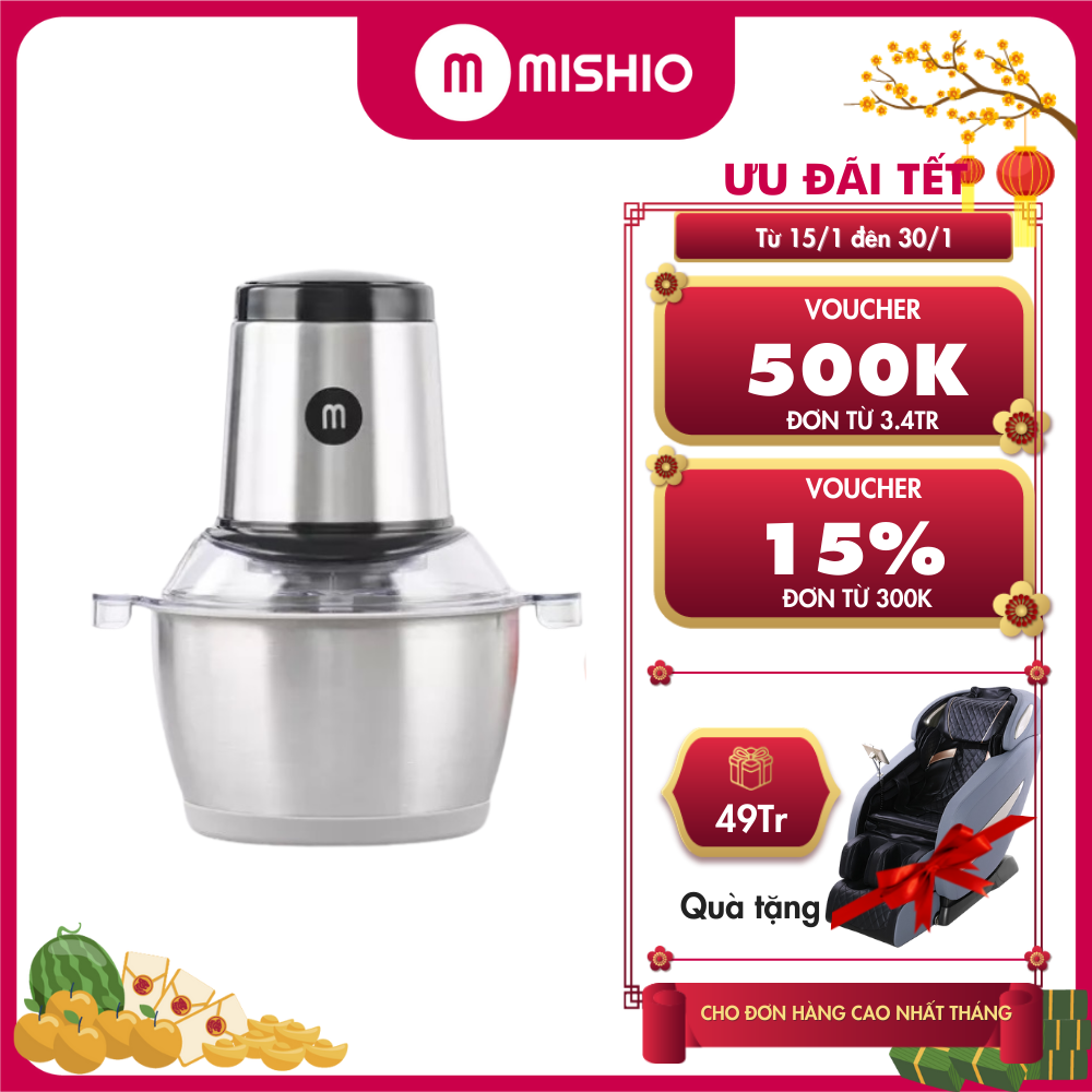 Máy xay thịt đa năng cối inox Mishio MK157 1.8L - Hàng chính hãng