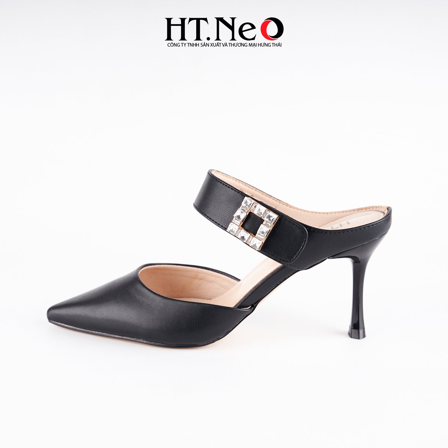 SANDAL nữ HT.NEO mũi nhọn quai đính đá vuông, gót nhọn, kiểu dáng đơn giản, nhẹ nhàng SDN167