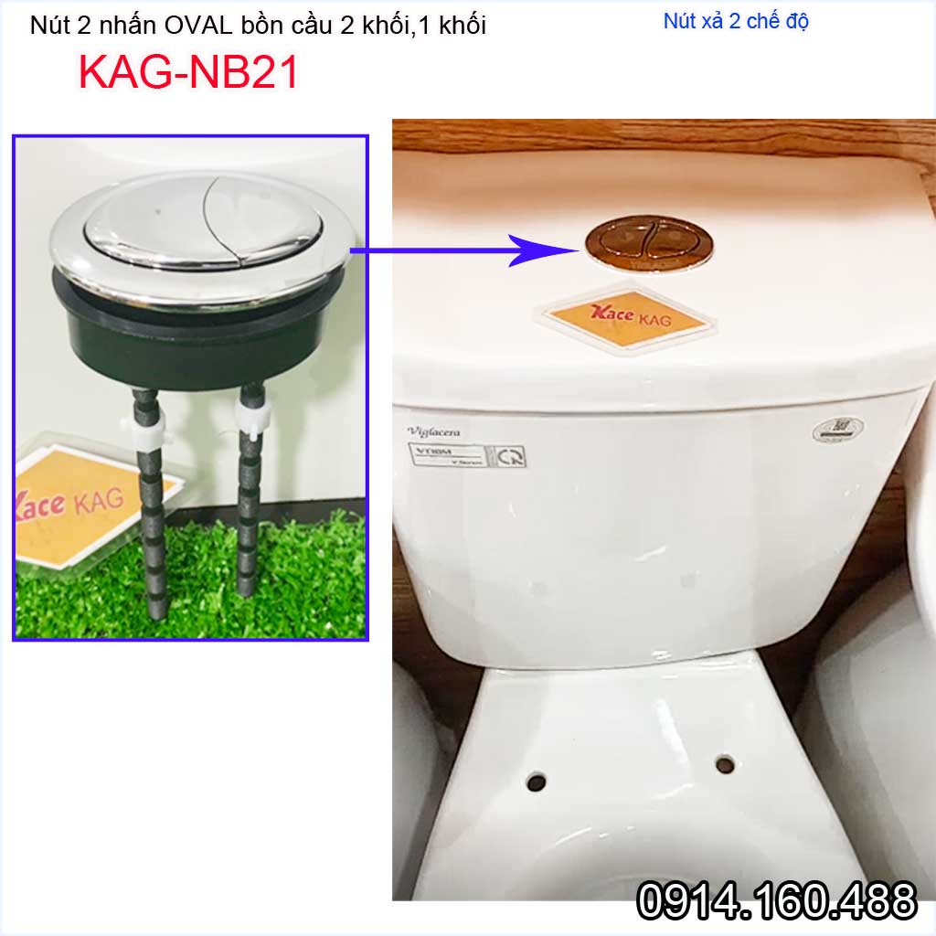 Nút 2 nhấn xả bồn cầu, nút nhấn cầu xả 2 nhấn oval, nút xả cầu  Kace KAG-NB21