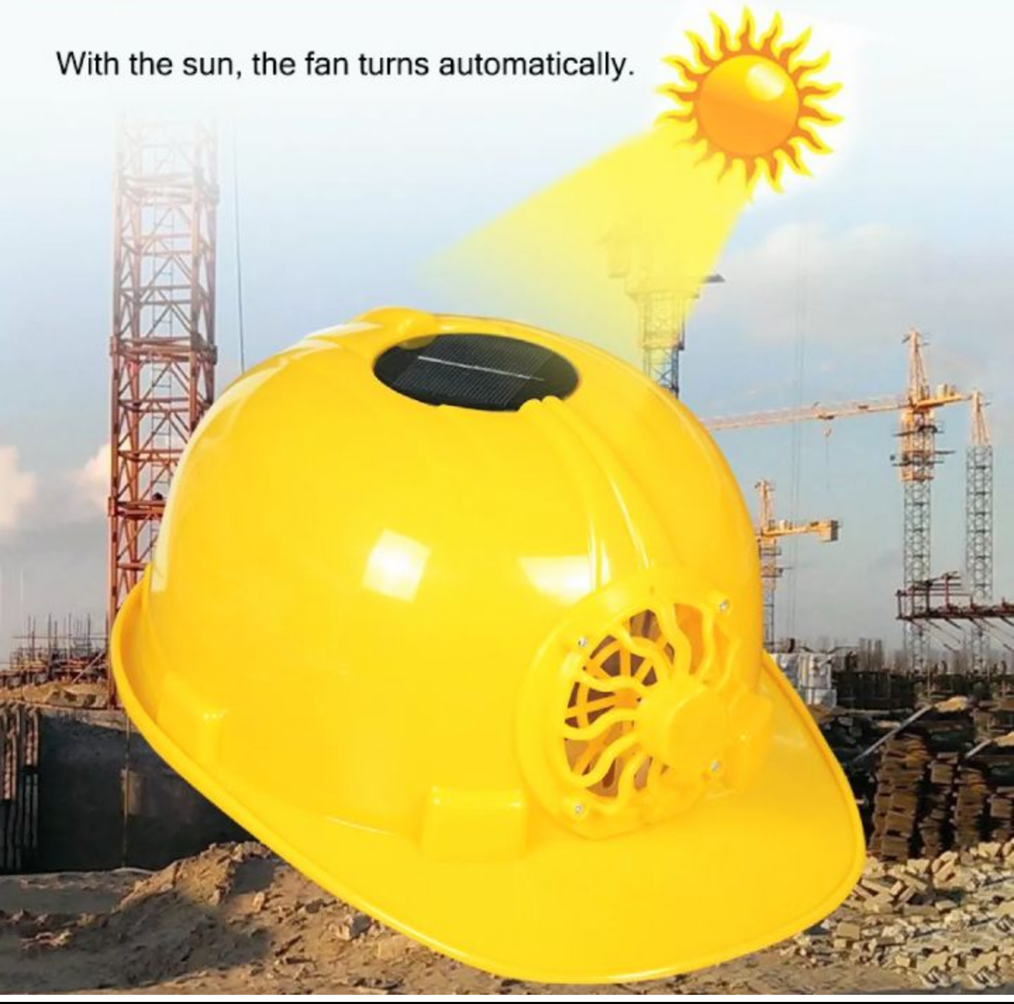 1 MŨ ĐỘI ĐẦU BẢO HỘ LAO ĐỘNG CÓ QUẠT GIÓ LÀM MÁT BẰNG ĐIỆN NĂNG LƯỢNG MẶT TRỜI CẢM BIẾN THÔNG MINH