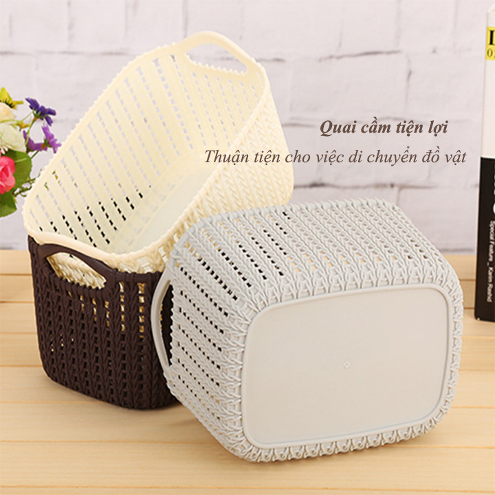 Giỏ nhựa giả mây đựng đồ đa năng (10x12x20cm) - 1 cái - giao màu ngẫu nhiên