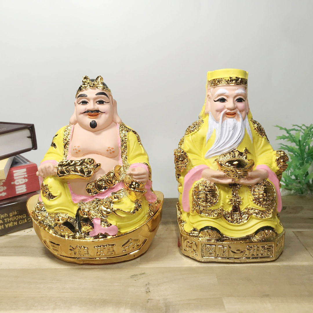 Bộ 2 tượng Thần Tài Thổ Địa áo vàng cao nhiều cỡ