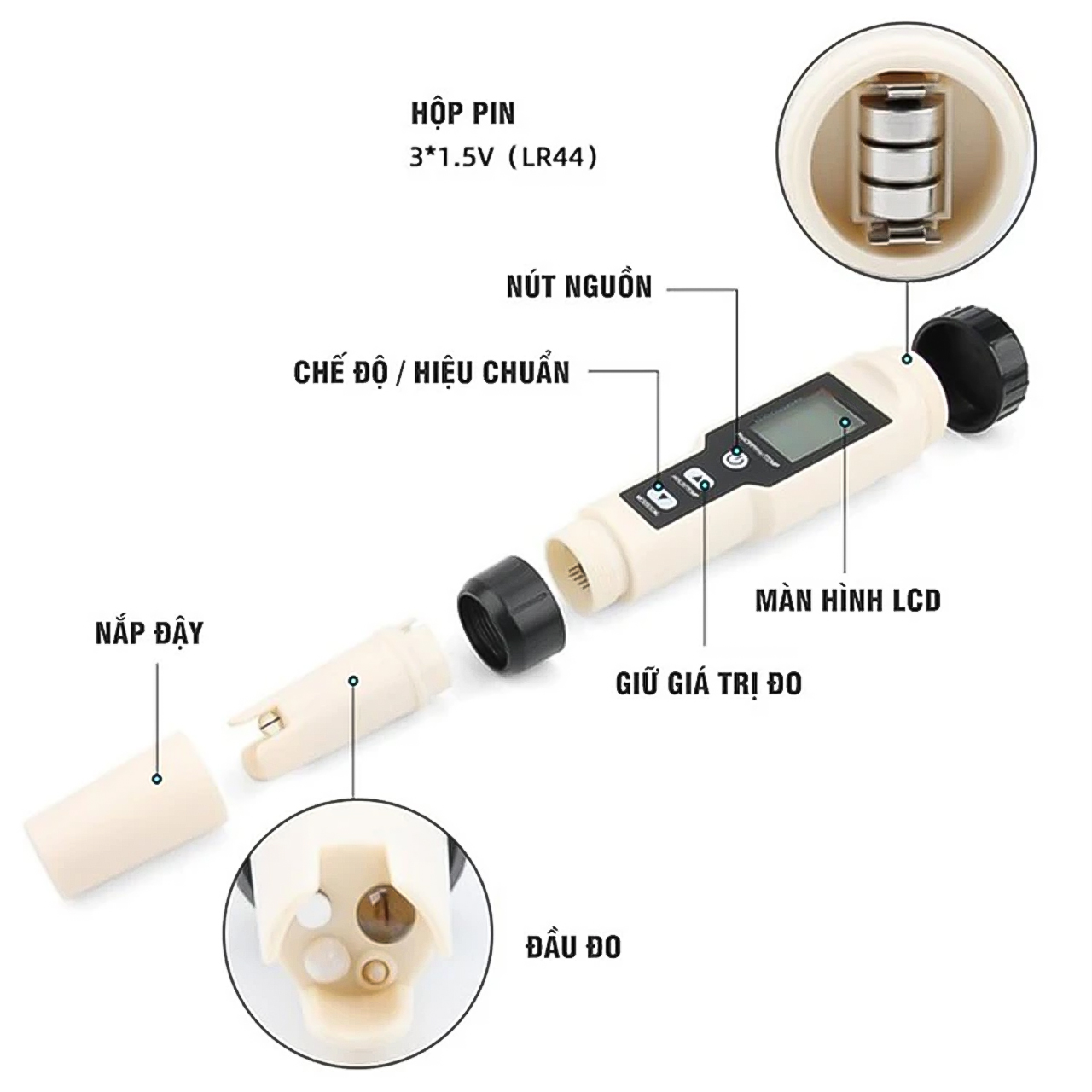 Bút thử nước 4 trong 1 bút đo nồng độ PH H2 Hydro ORP chuyên dụng hiển thị 4 chế độ - hàng chính hãng