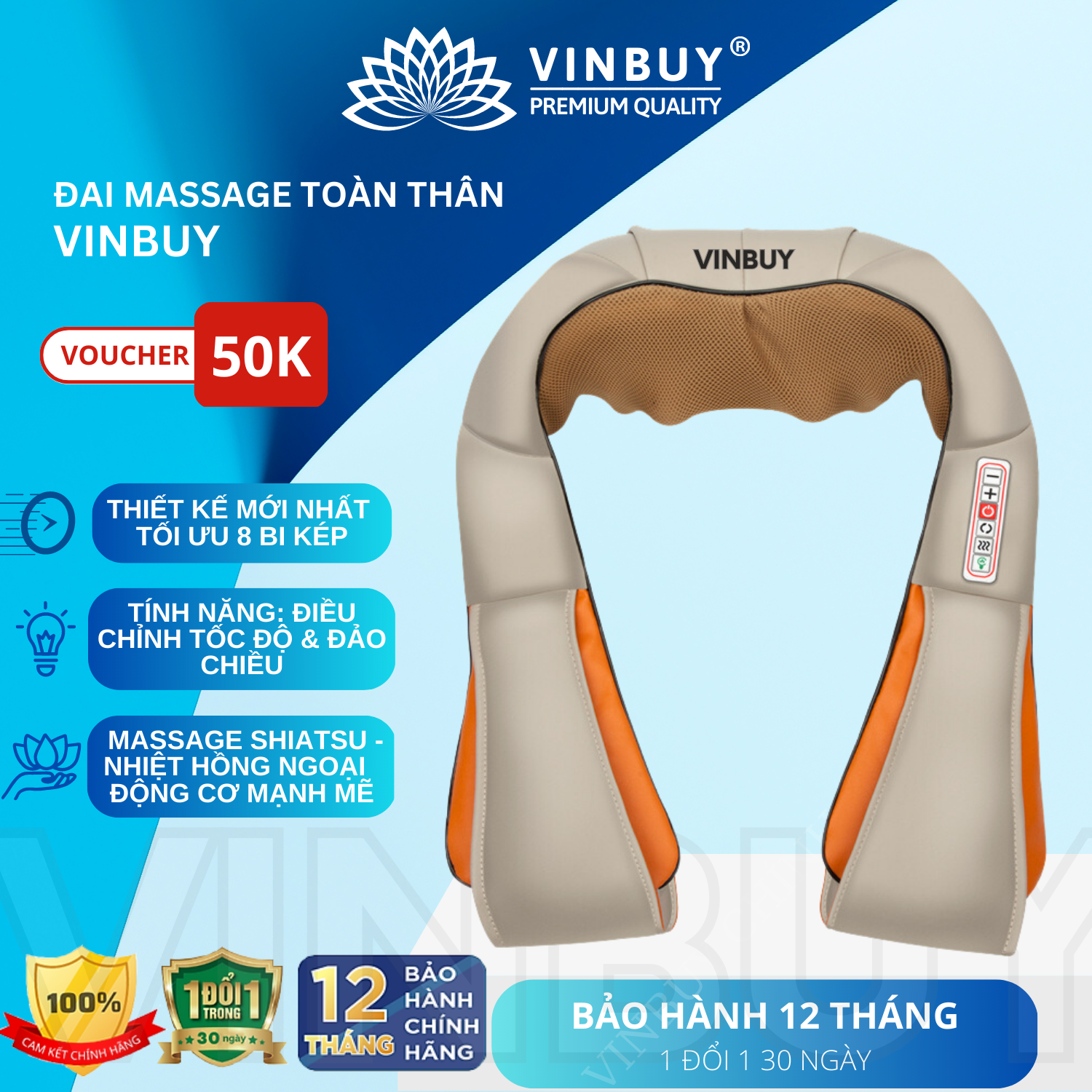 Máy Massage Cổ Vai Gáy Chuyên Sâu - Hỗ Trợ Mát xa Đùi, Chân, Lưng Dưới - Tích Hợp Nhiệt Hồng Ngoại - Tiện Sử Dụng Tại Nhà, Văn Phòng, Du Lịch - Quà Tặng Tuyệt Vời Dành Cho Người Thân - Chính Hãng - VinBuy