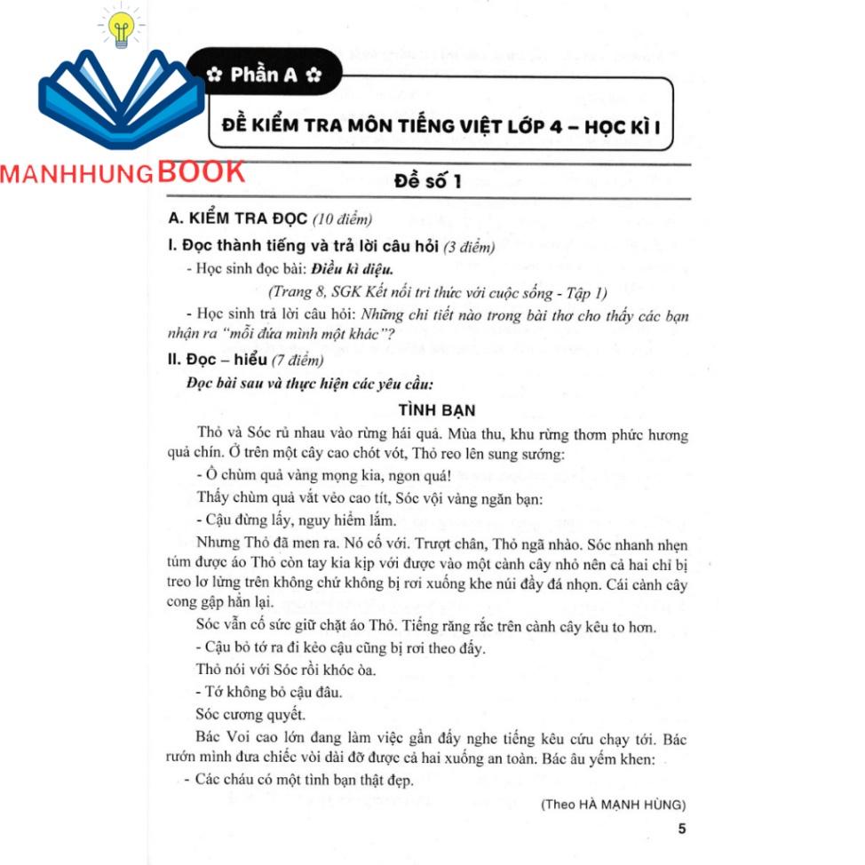 Sách-Bộ Đề Kiểm Tra Môn Tiếng Việt Lớp 4 - Tập 1 (Dùng Kèm SGK Kết Nối Tri Thức Với Cuộc Sống)