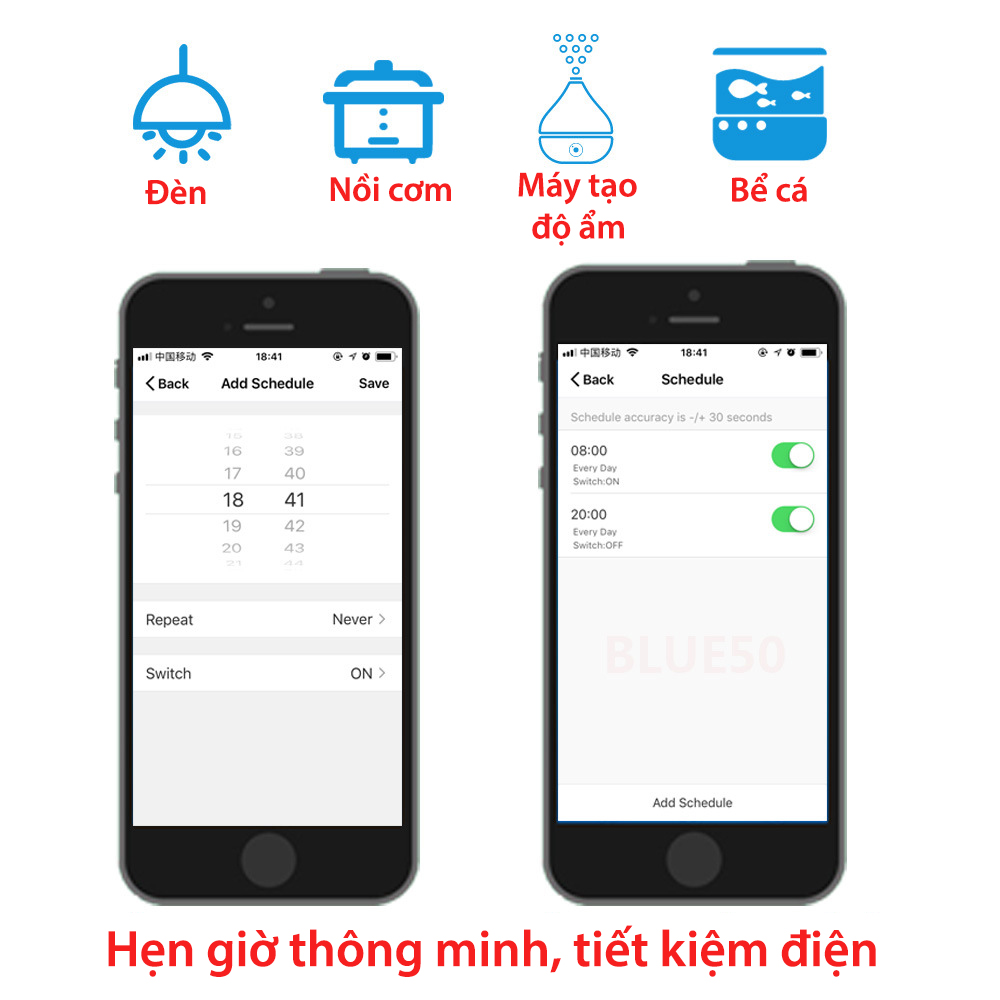 Công tắc thông minh wifi Tuya công suất cao 20A/4400W