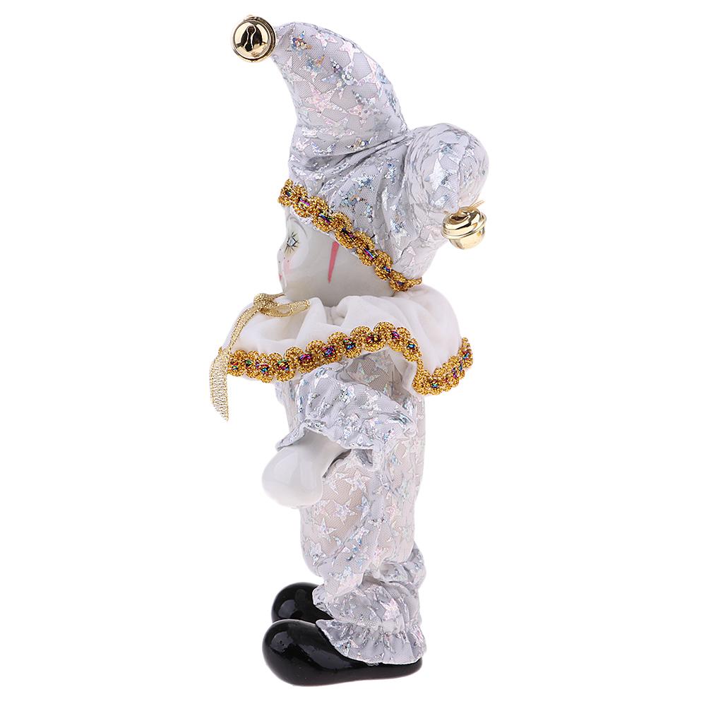 Porcelain Clown Doll Sweet Triangel Figures Model Festival Gift Home Office Desk Display Decoration, Classic White