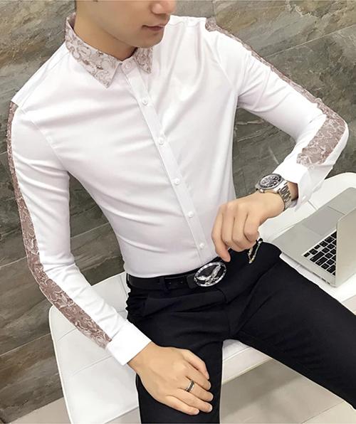 Áo Sơ Mi Nam Dài Tay Phối Ren Cổ Trẻ Trung