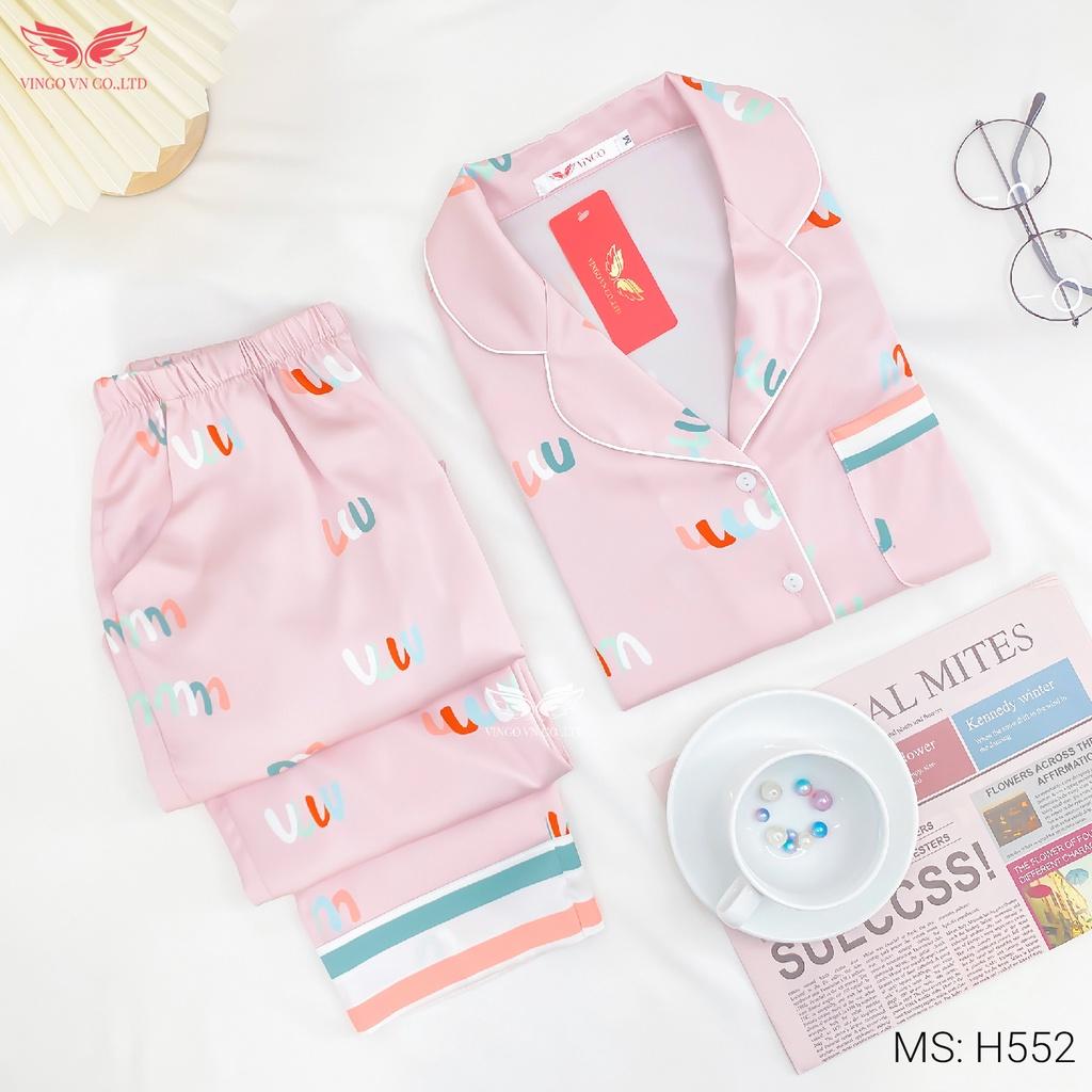 Đồ bộ nữ mặc nhà Pijama VINGO tay ngắn quần dài mùa Hè chất lụa Pháp mềm mịn thoáng mát màu hồng nhạt chữ U H552 VNGO