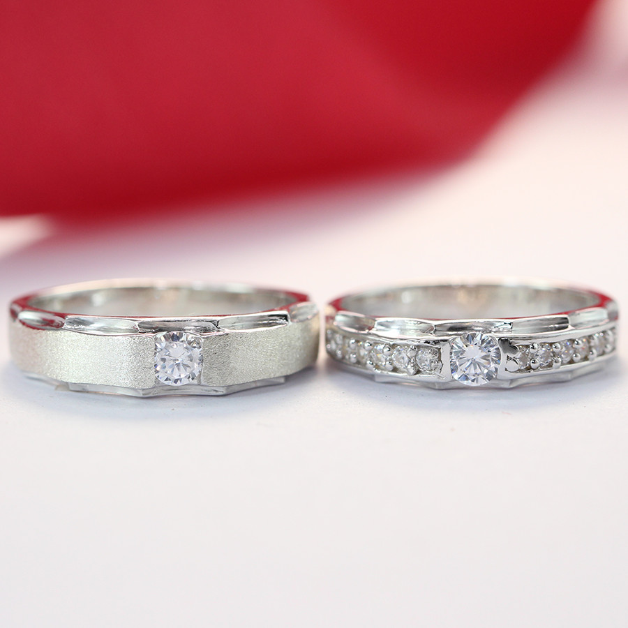 Nhẫn bạc cặp đôi giá rẻ đính đá đẹp ND0176