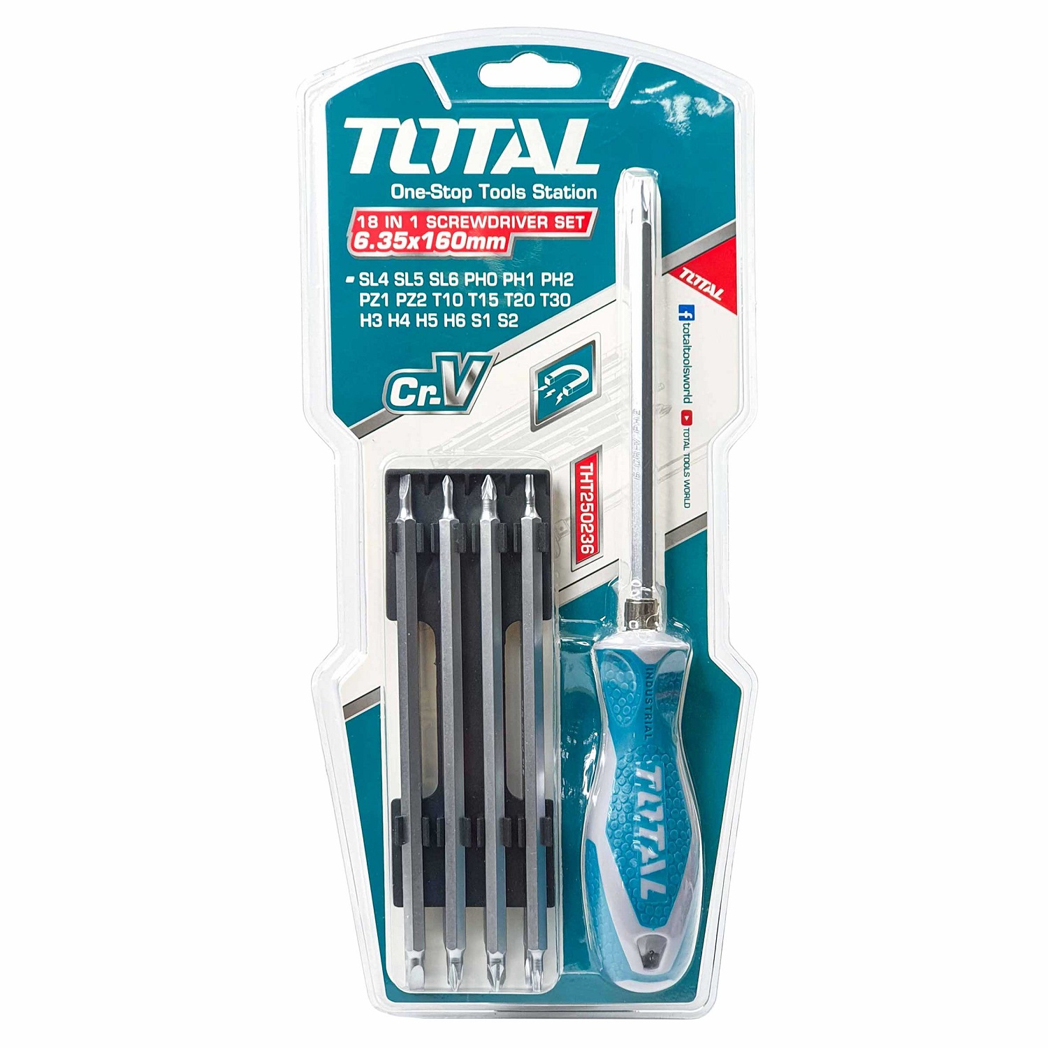 Bộ tua vít 18 chi tiết đa năng TOTAL THT250236 - Thép chuyên dụng CR-V, tay cầm nhựa chắc chắn