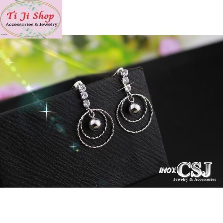 BÔNG TAI NỮ INOX TÒN TEN HÌNH TRÒN CÓ BI