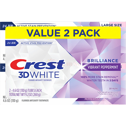 Combo kem đánh răng Crest 3D White Brilliance Vibrant (130g x 2) - Hàng chính hãng