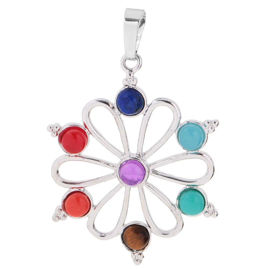 2-7pack Colorful Sun Flower Silver Pendant Reiki Hollow Necklace Peaceful