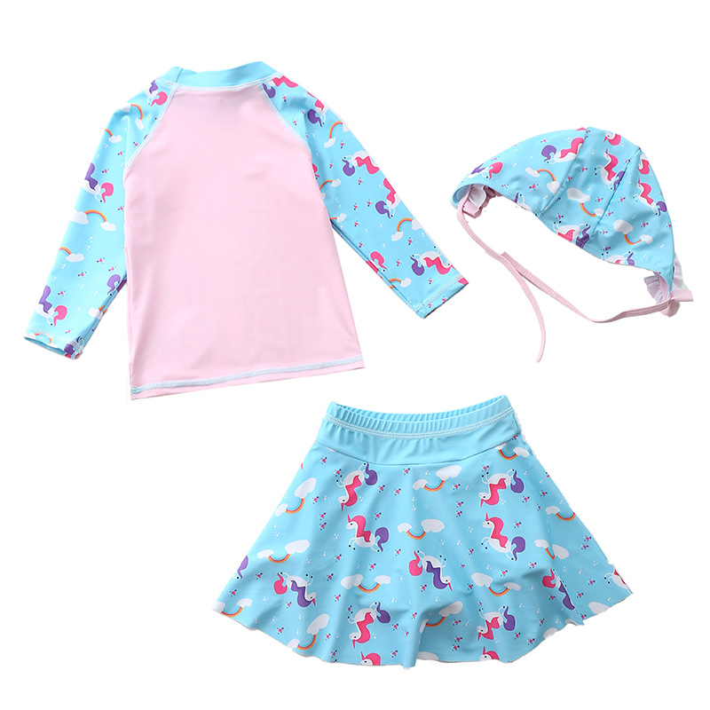 LẺ SIZE 8-12kg | Bộ bơi bé gái áo dài tay &amp; quần váy xinh, kèm mũ chống nắng, chất thun bơi lạnh Lycra dày mịn đẹp | BT17