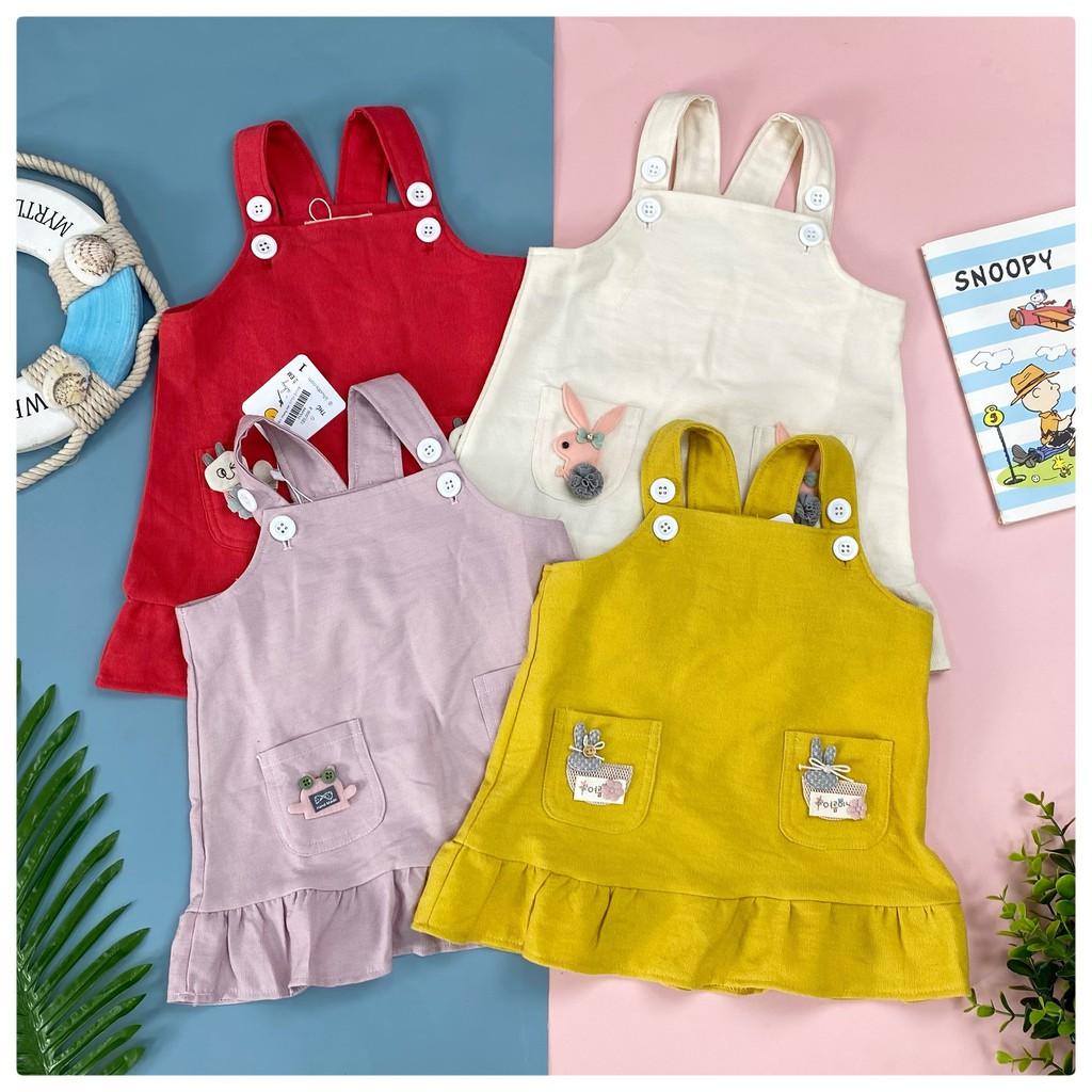 Váy yếm nhung hai túi bé gái size 1-7, cho bạn 10-22kg. Chất dày dặn, dễ mặc, không nóng, dễ phối đồ