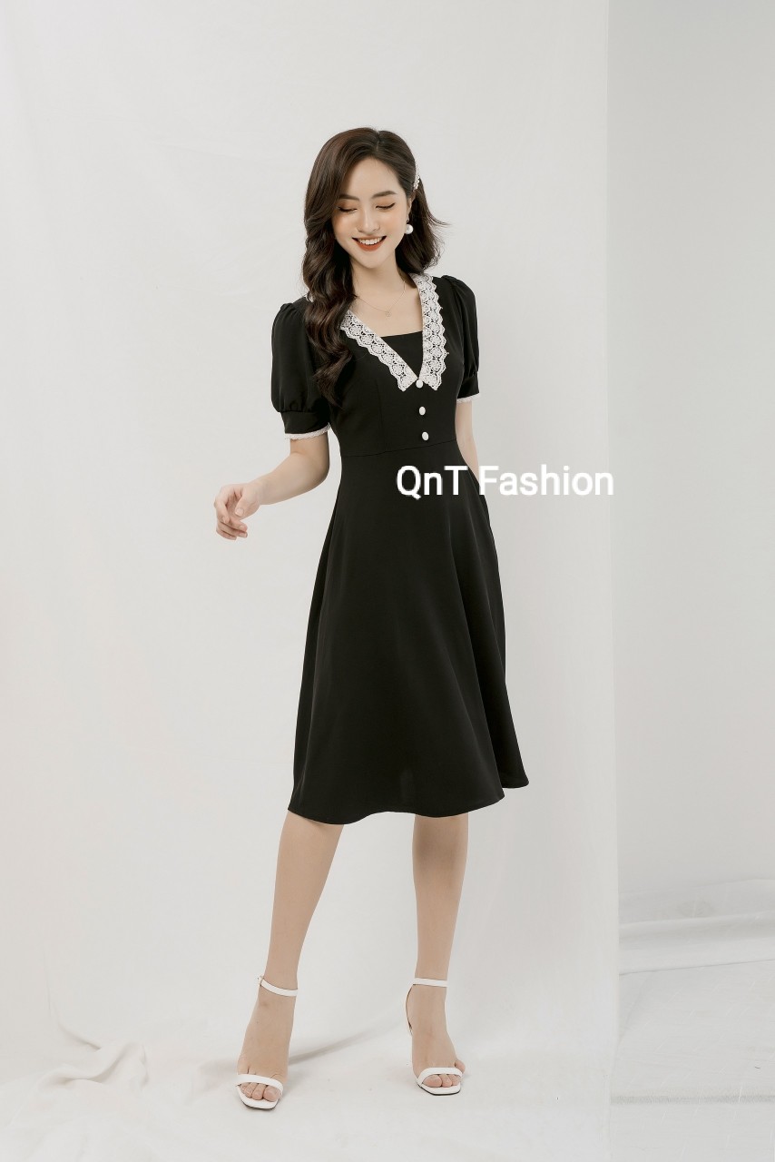 Đầm Công Sở-Đầm Đen Cổ V,Đầm Tiểu Thư-Đầm Công Sở Quý Phái Đầy Sang Trọng Và Dễ Thương