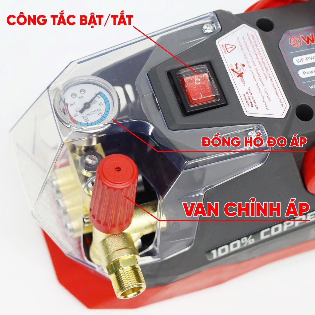 Máy rửa xe công suất lớn WOKFIX WF-PW3350W, Công suất 3350w 200bar, Có chỉnh áp, Động cơ dây đồng
