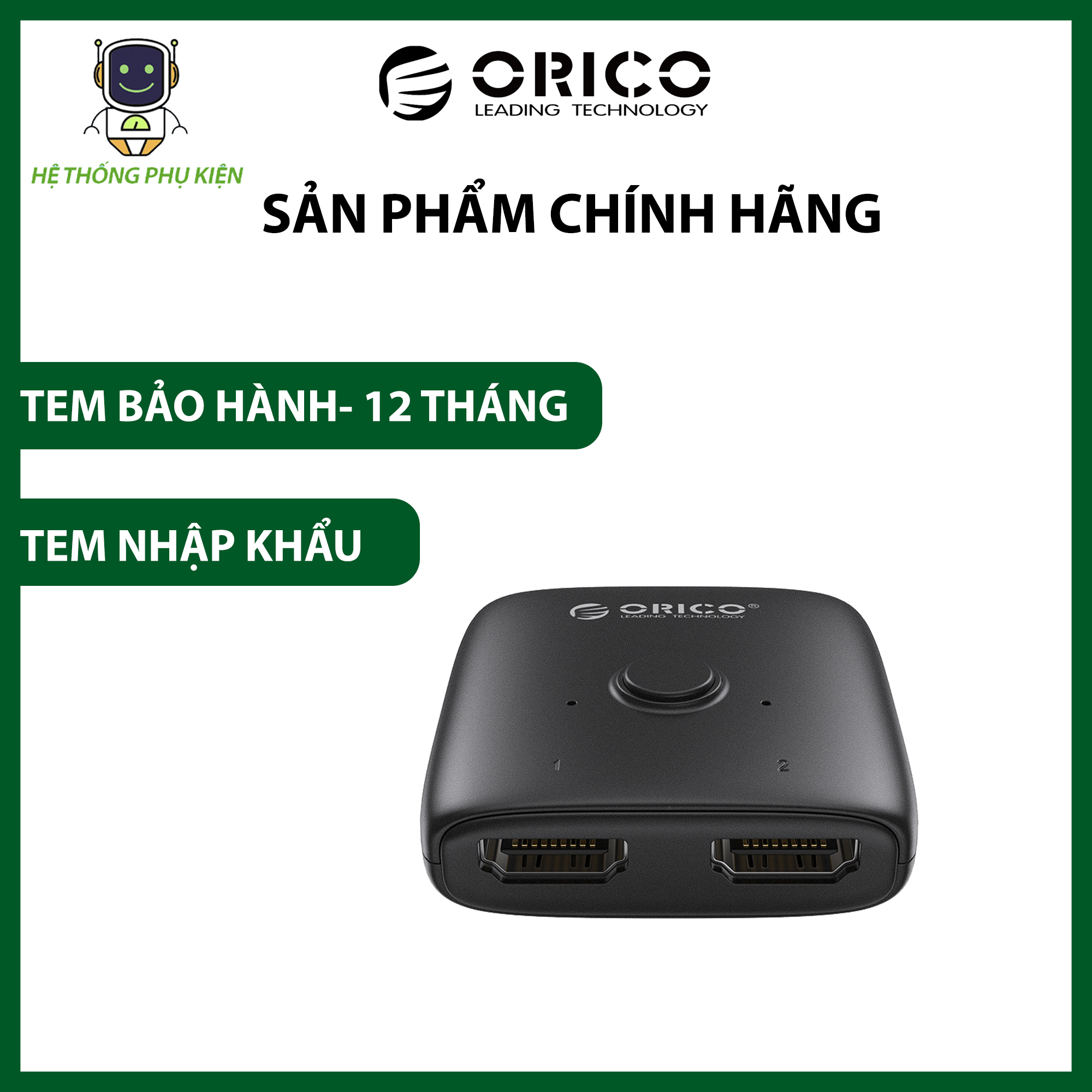 Bộ Chia HDMI Từ 1 Cổng Sang 2 Cổng HDMI ORICO- HS2-A1-BK-EP- Hàng Chính Hãng