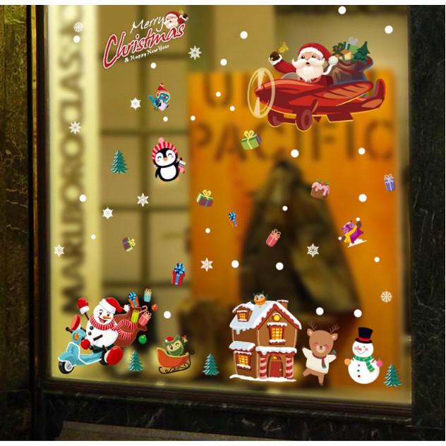 Decal trang trí tường Noel - Ông già Noel Xe bay phát quà