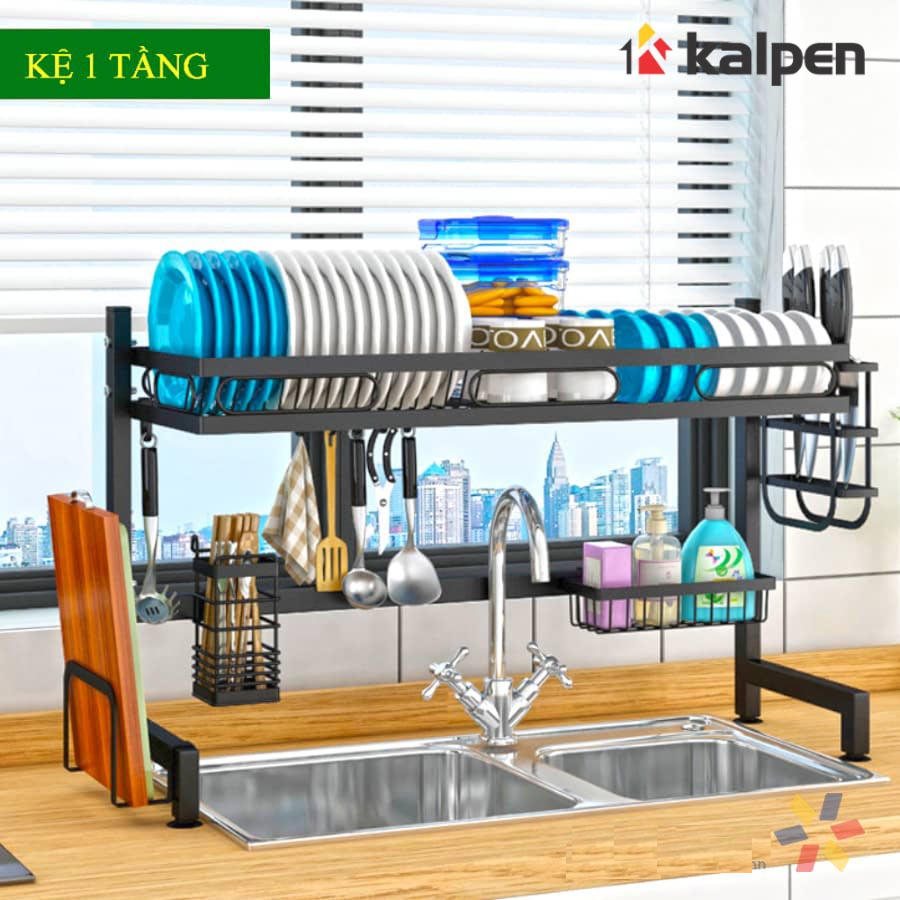 Kệ Để Chén Đĩa Thông Minh Trên Bồn Rửa Sơn Đen Cao Cấp Kalpen, 1 tầng/2 tầng