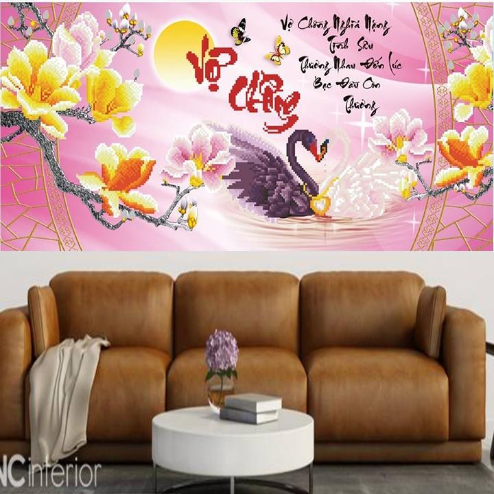 Tranh đá vợ chồng thiên nga DF393 - kích thước: 90 * 45cm.
