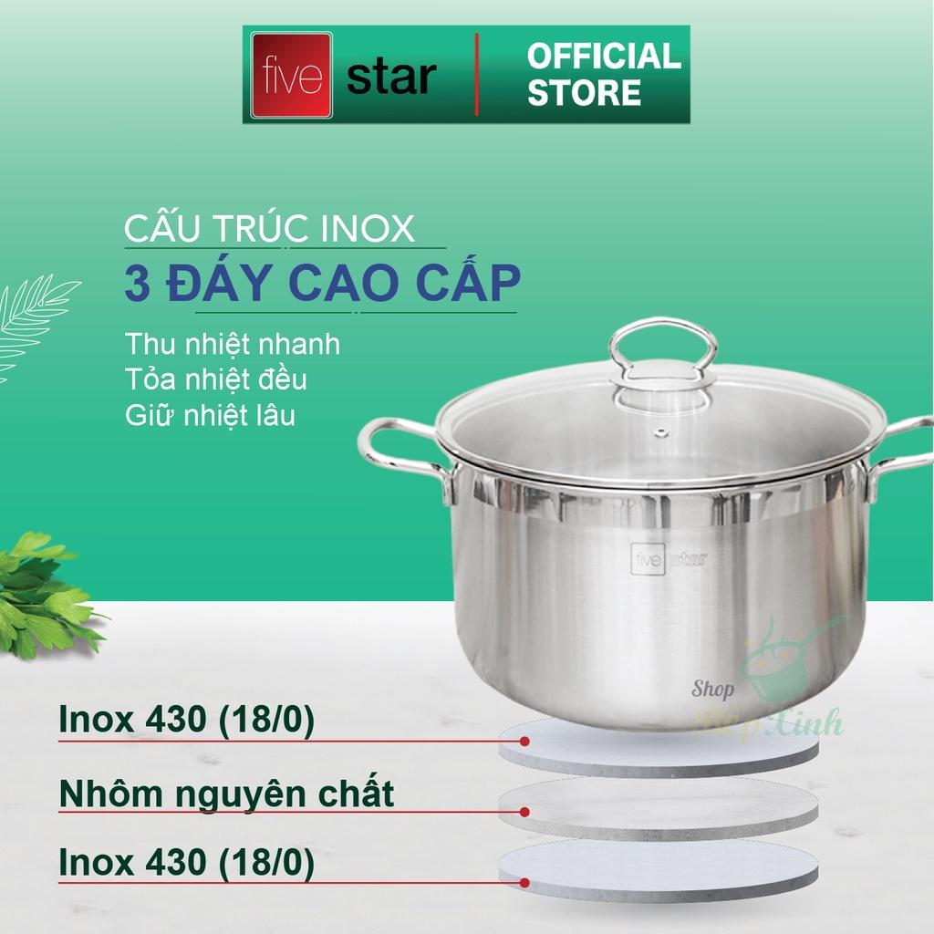 Nồi inox 430 cao cấp Fivestar 3 đáy từ ( 18cm/ 24cm / 26cm / 28cm ) , dùng được mọi bếp