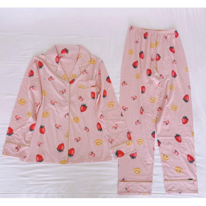 Bộ pijama nữ cotton tay dài quần dài xuân hè thu màu sắc ngọt ngào dễ thương BK08