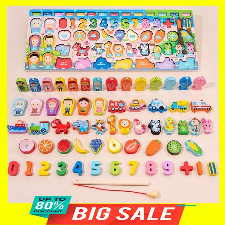 Bộ bảng số thông minh, bộ đồ chơi câu cá và ghép số học đếm 63 chi tiết cho bé yêu 45*18cm.