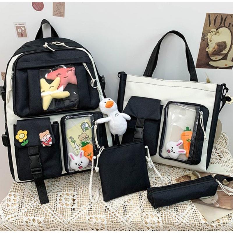 Combo balo 4 món thời trang ulzzang, Set balo 4 món đi học, balo 4 món- phối MiCa YiFang Shop MunNINii